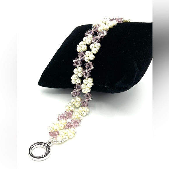 Hand Crafted Pearl and Lavender Crystal Bracelet - Picture 4 of 8